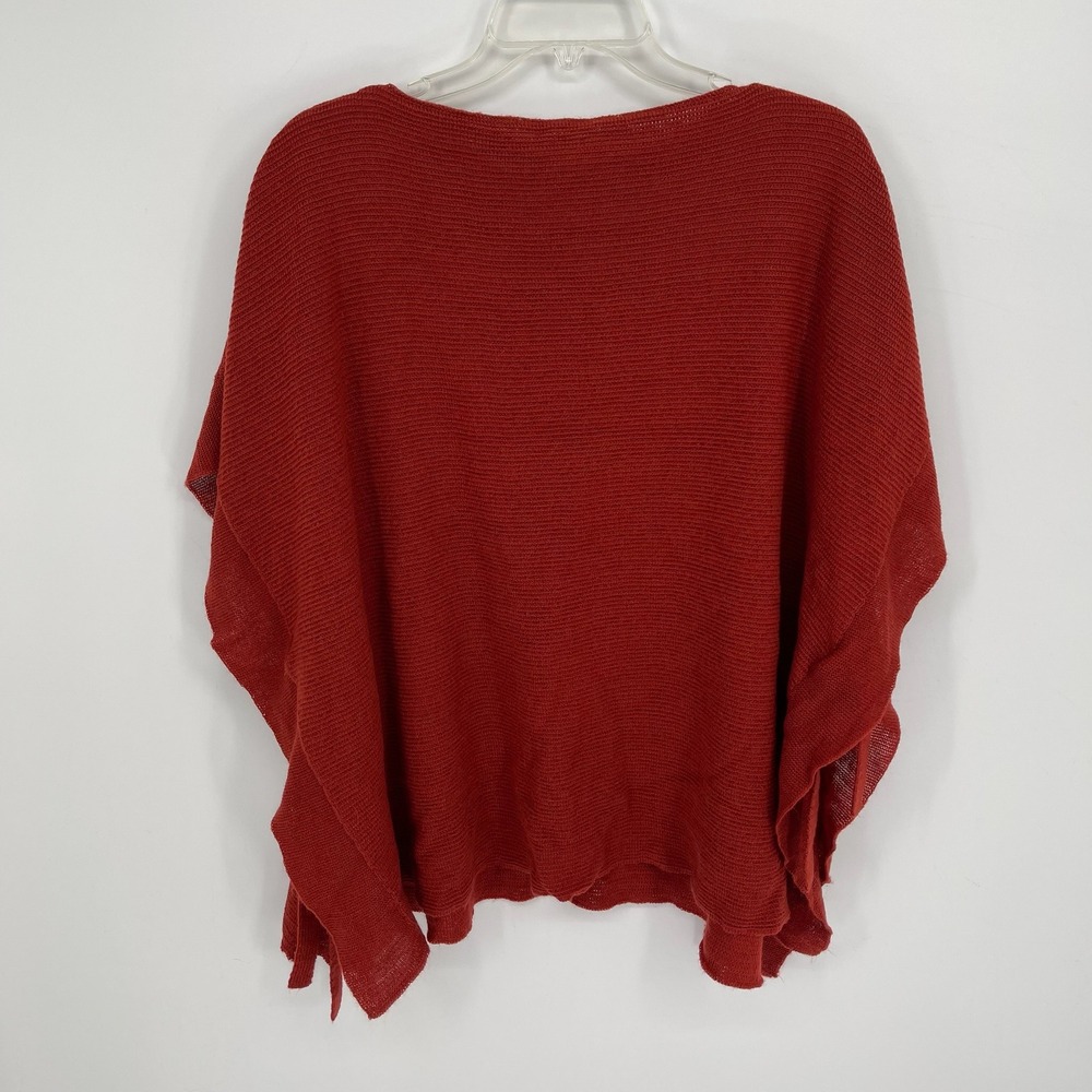 New York & Company Women's Rust Ribbed Knit Boat Neck Boho Poncho Sweater Size M